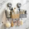 Upgraded Bathroom Suction Storage Box,No Drill Bathroom Shelves with Drain Holes,Towel Rack,and Hooks,Load-Bearing,Removable Suction Cup Shower Cady