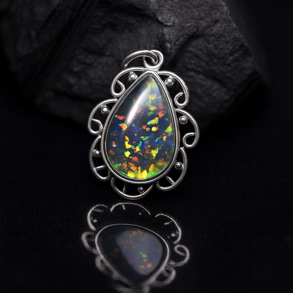 Natural Opal Pendant 19 ct Fire Pear 925 Sterling Silver October Birthstone for Gem Collections