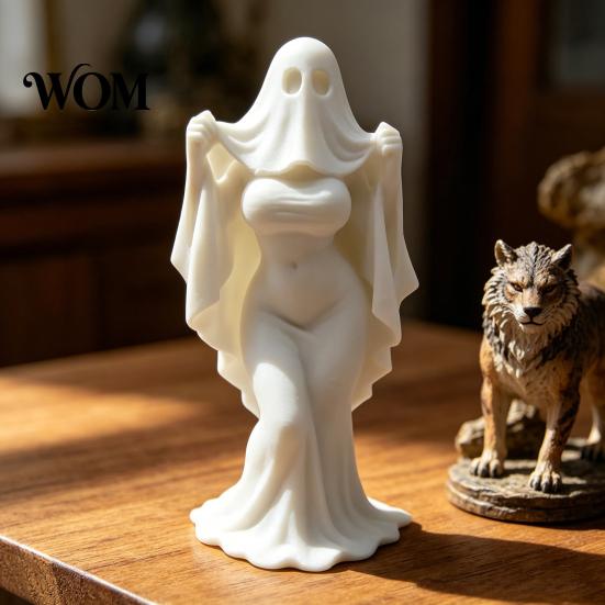 Themed Window Display Decoration 3D Printed Halloween Ghost Bride Statue Ornament, Female Figure Sculpture with Anti-fall Decor Stable Base,