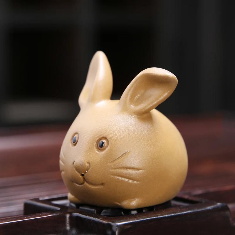 Творческий Фиолетовый Глиняный Чайный Набор Для Пальцев Милый Кролик Статуэтка Украшение Ручной Работы Скульптура Ремесла Домашний Чайный Набор Украшения Искусство