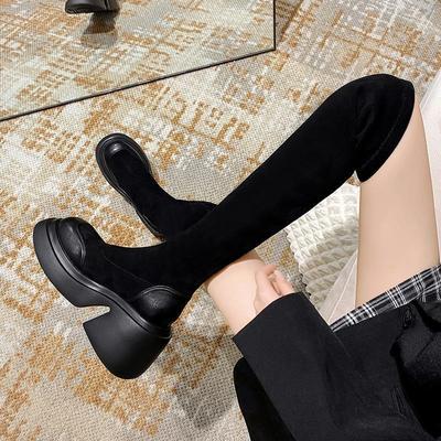 Сапоги Сапоги женские 2024 осень и зима новые модели не спадают труба Сапоги на толстом каблуке Увеличивают рост и показывают худобу Эластичные высокие сапоги