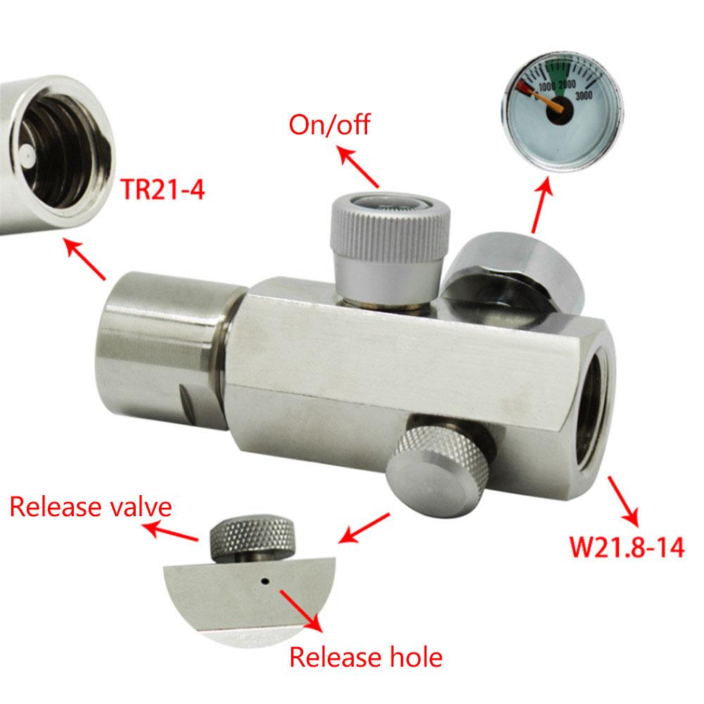 DIN477 Cylinder Soda Adapter with 3000psi Gauge Female TR21-4 Silver Connector for SodaStream
