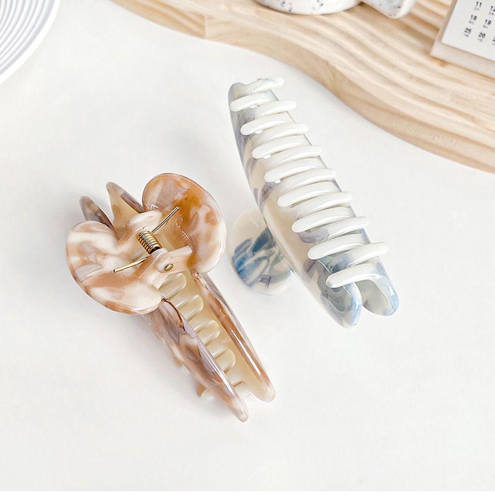 Зажим-акула, узор тушью, заколка для волос, однотонная, для хвостика, девочки