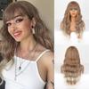 Linen Grey Gold Gradient Long Wave Wig Synthetic Fiber Wig with Bangs Suitable for Cosplay Daily Wear