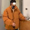 Зимняя новая мужская куртка-пуховик, свободная, без капюшона, с воротником-стойкой, в гонконгском стиле, молодежная, утолщенная, теплая, однотонная, повседневная куртка