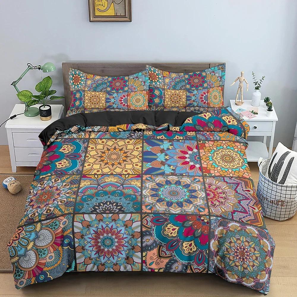 2/3Pcs Ethnic Mandala Bohemian Comfortable Duvet Quilt Cover Pillowcase Bedding Set Children Bedroom Decoration Home Textile