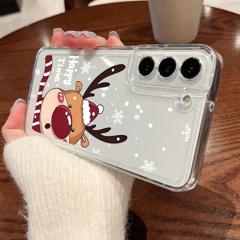 Чехол для телефона с рождественским узором лося для Samsung Galaxy S25 S24 S22 Ultra S23 S24 FE A17 A56 A16 A36 A26 A55 A15 A25 A54 5G Противоударный Прозрачный Мягкий Чехол