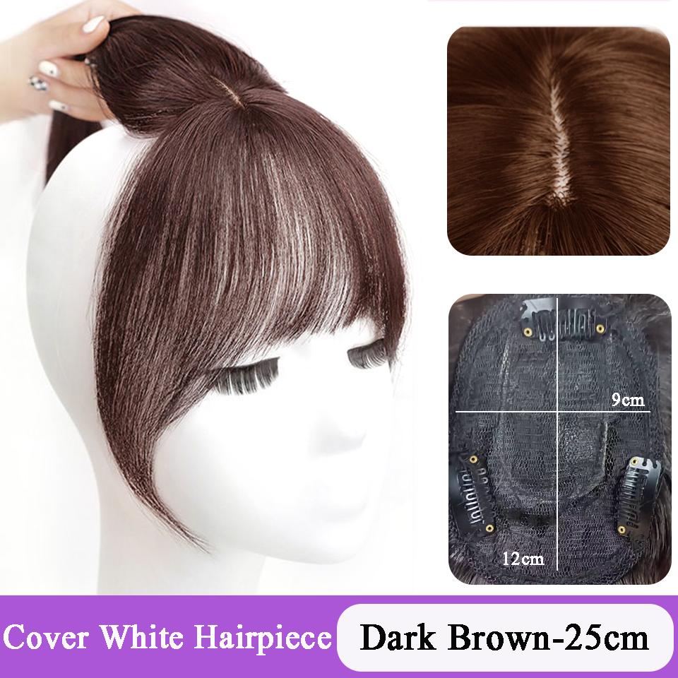 Synthetic 3 Clip In Hair Topper With Bangs 11inch Straight Wig Overhead Natural Invisible Replacement Cover White Hair Piece For Women