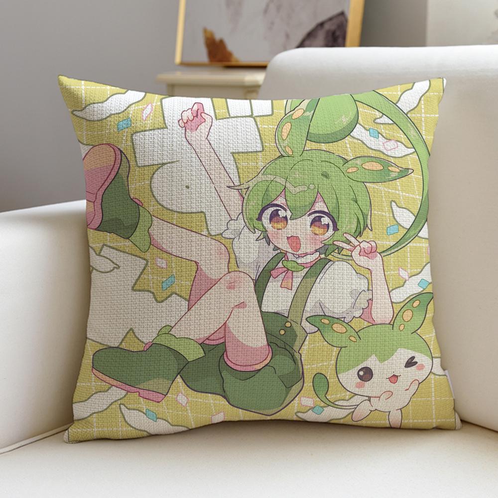 Cute ZZundamon AnimeS Cushion Cover Breathable and skinfriendly linen pillowcase square removable and washable cushion