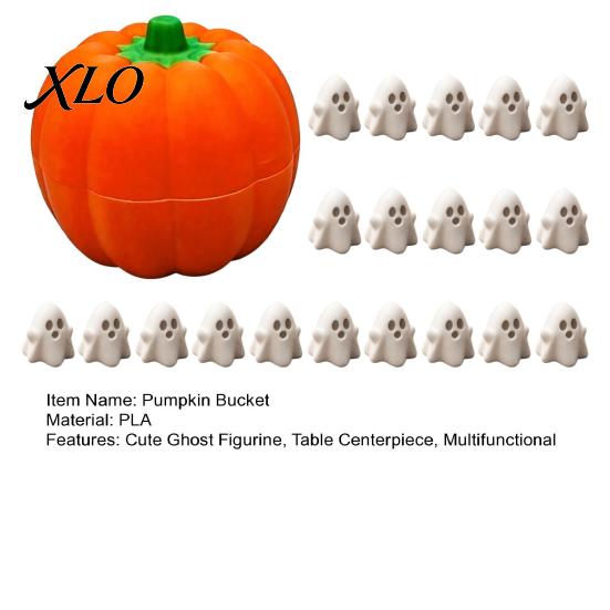 Seasonal Tabletop Accents Pumpkin Bucket with Mini Ghosts, Halloween Candy Bowl, Cute Ghost Room Decor for Figurines, Party Snack Holder Farmhouse