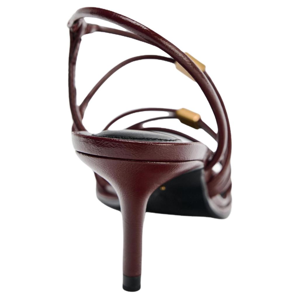 Zara ПУ Легкий Винтажный Ремешок Квадратный Носок Тонкий Высокий Каблук Сандалии 7См Женские Сандалии Малиновый 11308510022