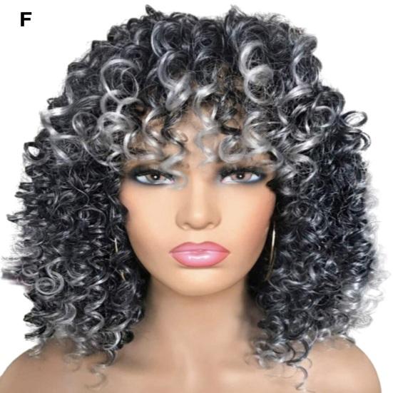 African Women Short Kinky Curly Wigs Silk Hair Natural Look with Bangs High Temperature Wigs Long-Lasting Wear