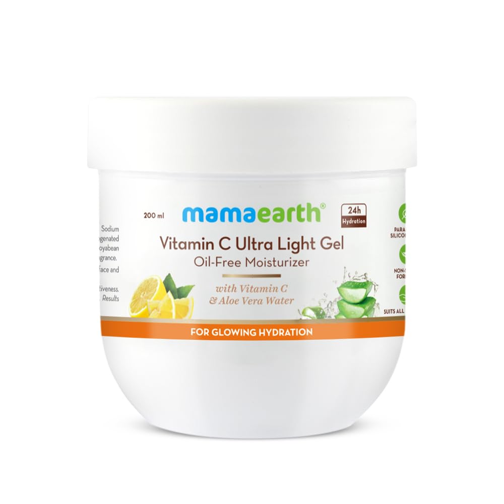Mamaearth Vitamin C Ultra Light Gel Oil-Free Moisturizer For Face, Body and Hands; with Vitamin C & Aloe Vera Water for Glowing Hydration - 200 Ml