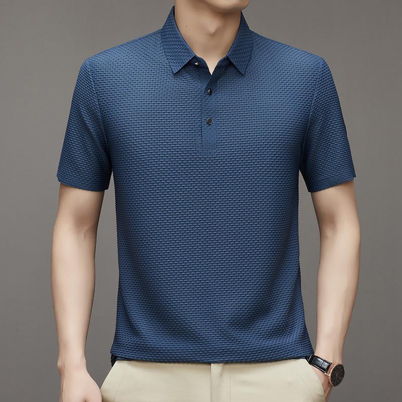 Мужская рубашка поло, летняя свободная хлопковая рубашка поло с коротким рукавом и вышивкой в ​​полоску