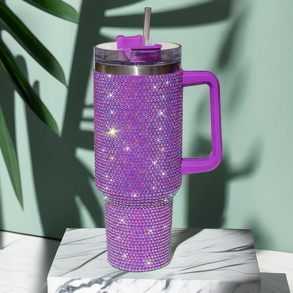 40-унциевый стакан с ромбовидной ручкой и принтом коровьего леопарда, современный стакан, термокружка, многоразовая бутылка для воды из нержавеющей стали, дорожная кружка