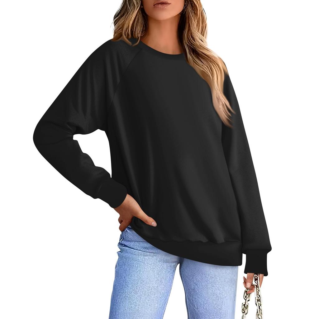 Женская повседневная модная однотонная блузка с длинным рукавом и круглым вырезом с рукавом реглан