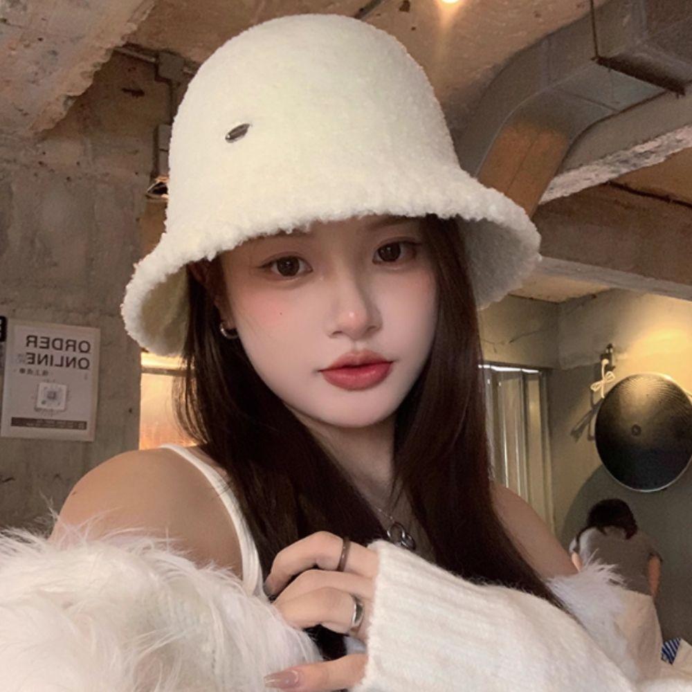 Keep Warm Women's Bucket Hat Retro Vintage Warm Basin Hat Fashion Plush Fisherman Caps Female Lady