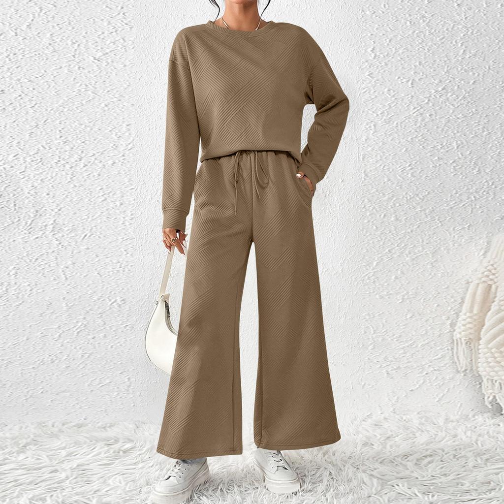 Women's Solid Color Temperament Casual Loose Textured Drawstring Elastic Waist Sports Suit