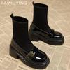 Женские зимние ботильоны на платформе, дизайнерская обувь на высоком каблуке, вязаные толстые носки, тренд 2024 года, зимние новые готические ботинки для женщин