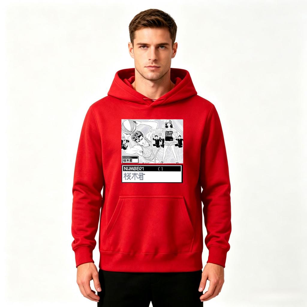 Men's Casual Pullover Hoodie, Retro Anime Basketball Character Print Long Sleeve Hooded Sweatshirt