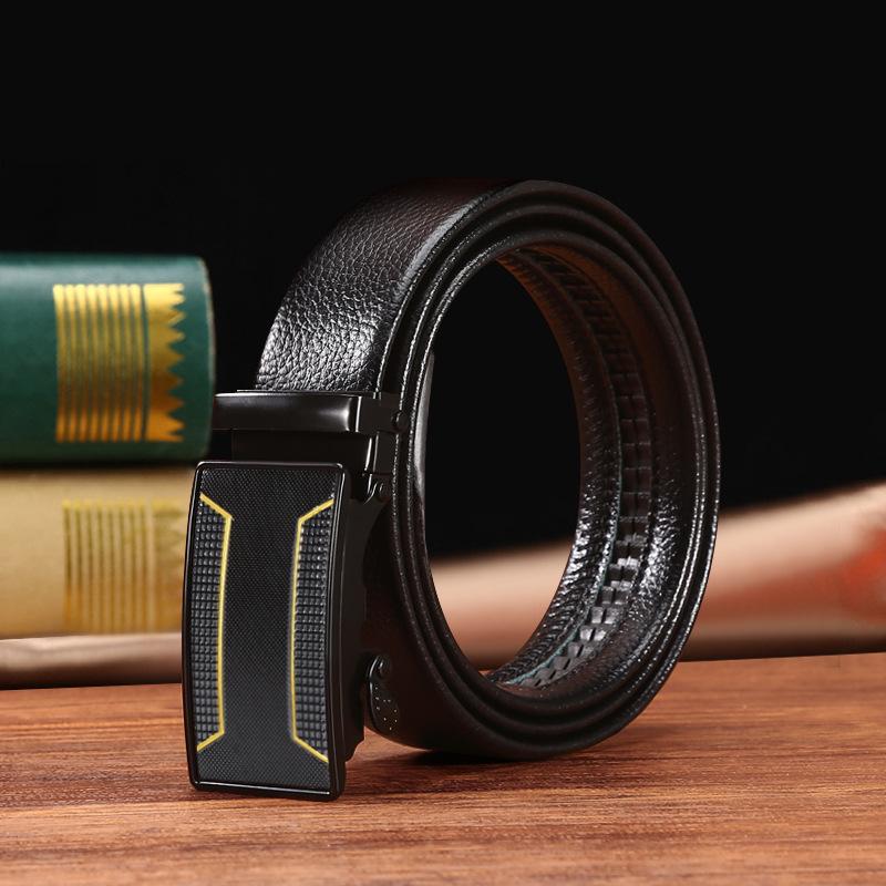 Мужской ремень с узором личи для бизнеса и отдыха с автоматической пряжкой для уличной одежды, кожаные аксессуары