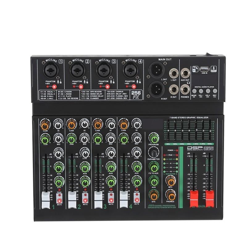 256DSP Outdoor USB Sound Card Home KTV Bluetooth 4/6 Channel Mixer Professional Mixer Audio System 16 Digital Reverberation