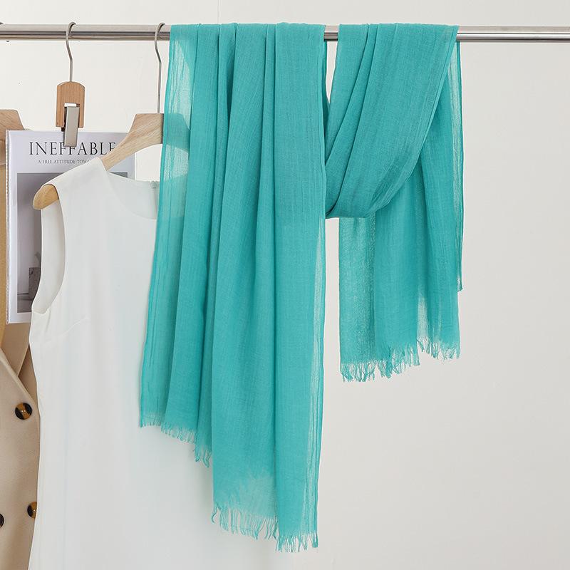 Однотонный тонкий шарф Женская солнцезащитная шаль Однотонный простой Имитация хлопка и льна Шелковый шарф Пряжа высокого класса