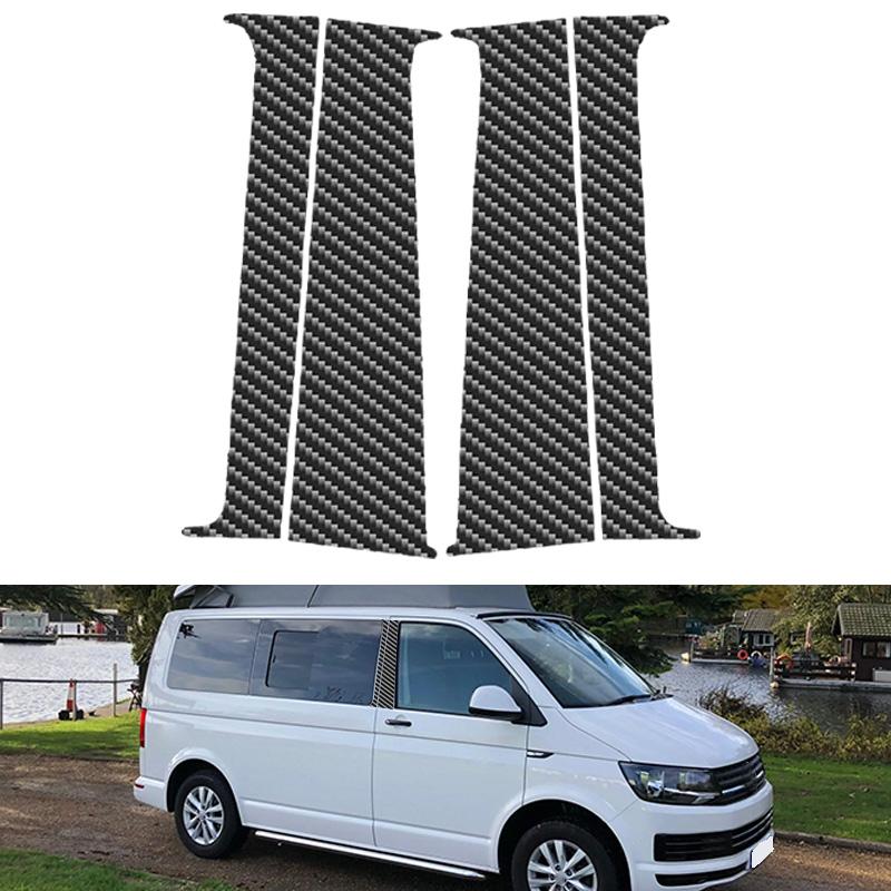 4pcs/set Carbon Fiber Car Mirror Effect Car Door Middle Column Window Center BC Pillar Post Cover Trim Fit For VW T5/T6 2008-2021