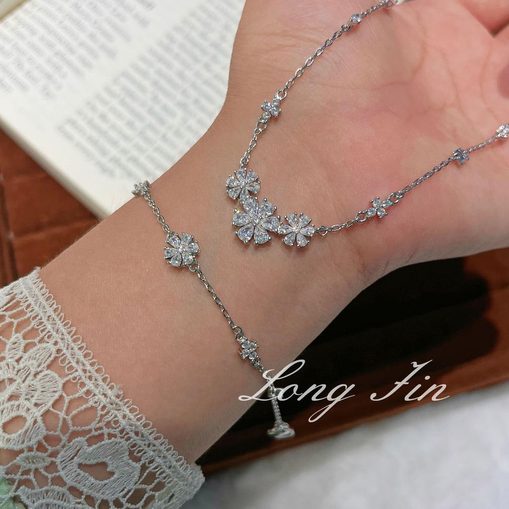 20 Light Luxury Forget-Me-Not Flower Necklace Bracelet Full Of Diamonds And Flash Premium Light Luxury Necklace Jewelry