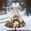 Женское повседневное платье с длинным рукавом, V-образным вырезом, лоскутным флисом и рождественским принтом