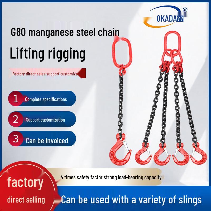 G80 Manganese Steel Lifting Chain Slings with Hooks - Single & Double Leg Set