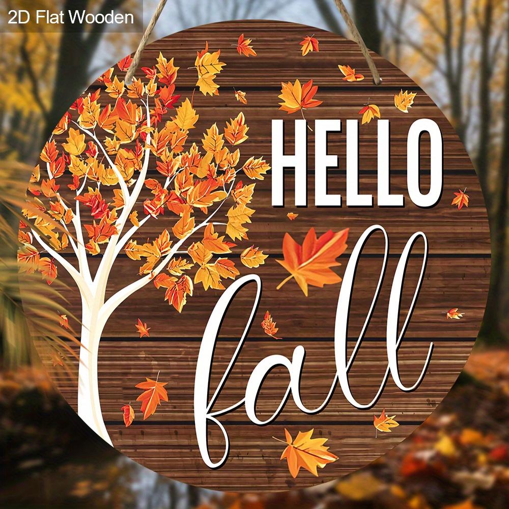 2D Flat Autumn Harvest Wooden Sign, Unique Hello Fall Decorative Plaque with Thanksgiving Theme, Ideal for Outdoor, Indoor, Home Decor