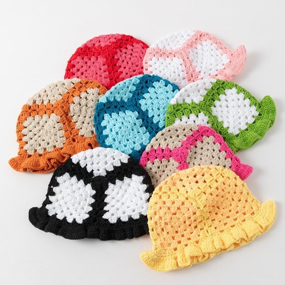 Sunflower Patterned Fisherman Hat Lotus Leaf Edge Handmade Knit Hat  Autumn Winter Outings