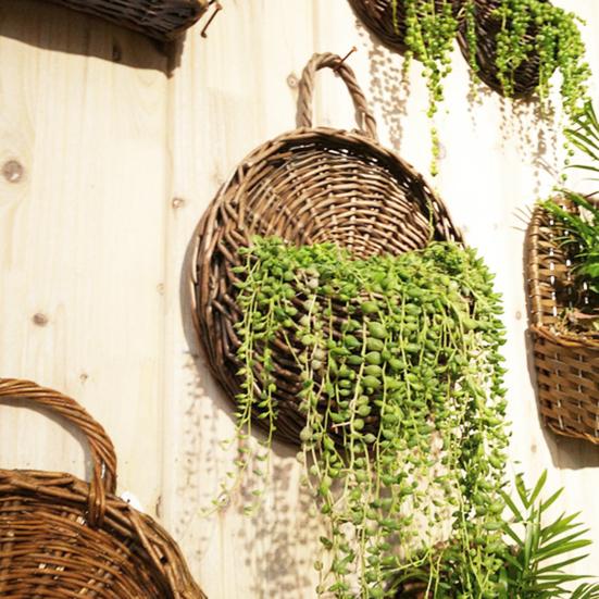1 Set Plant Basket Handmade Weaving Multi-Function Rattan Wall Fence Hanging Pot Plants Holder for Garden