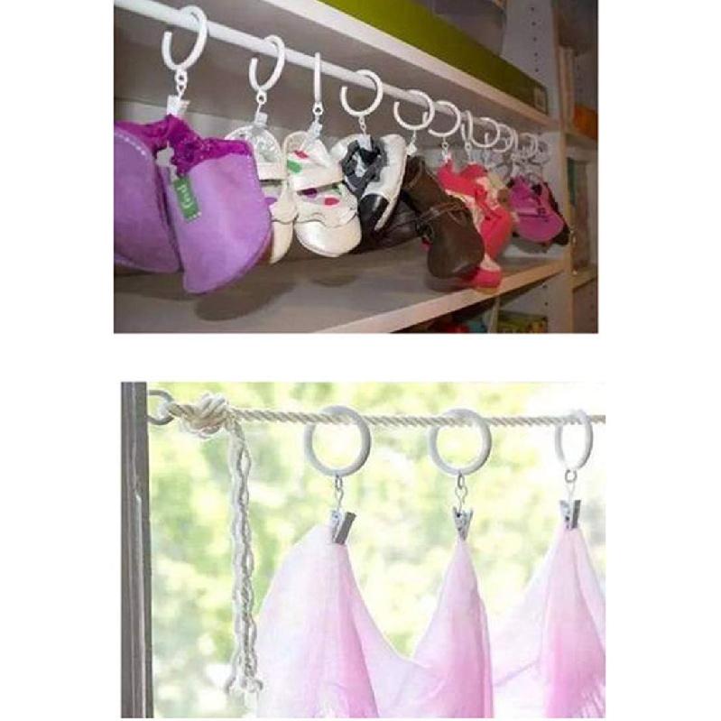 KAIY Set of 14 Curtain Rings with Clips, White Iron Metal Curtain Rod Rings with Clips for Drapes, Drapery Ring for Baby Clothes, Baby Pants Hangers,