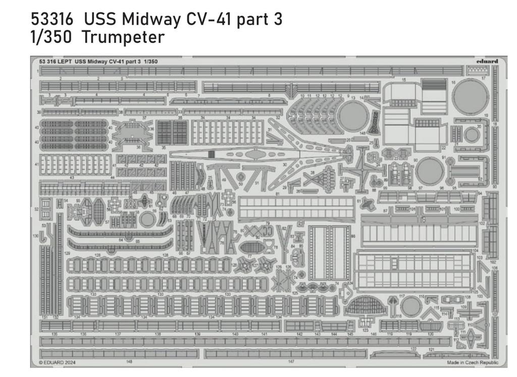 eduard USS Midway Parts Part 3 Plastic Model Parts EDU53316 1/350 CV-41 Photo-Etched (for Trumpeter)