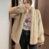 Korean Fashion Hoodies Furry Thick Warm Faux Rabbit Fur Jacket Female StandUp Collar Fleece Fur Coats Faux Fur Coat Women Casual