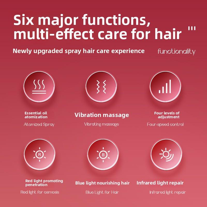 Электрическая массажная расческа с распылителем, расческа с красным и синим светом, здоровые волосы, инструмент для ухода за кожей головы, может удерживать жидкость.