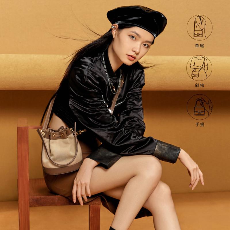 Niche design bucket bag women's 2025 new trendy high-end sense of work small bag portable messenger canvas bag
