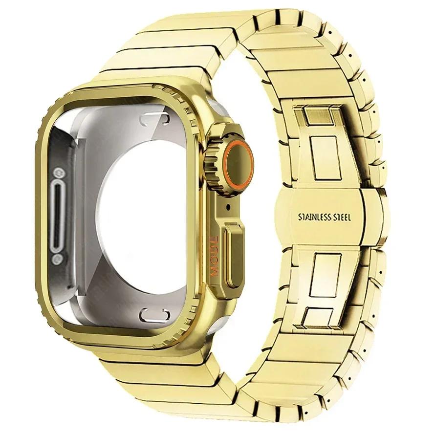 Металлический корпус + ремешок из нержавеющей стали для Apple Watch Band Ultra 3 2 49 мм 11 10 46 мм Защитный корпус Обновление Iwatch 9 8 7 SE 45 мм 44