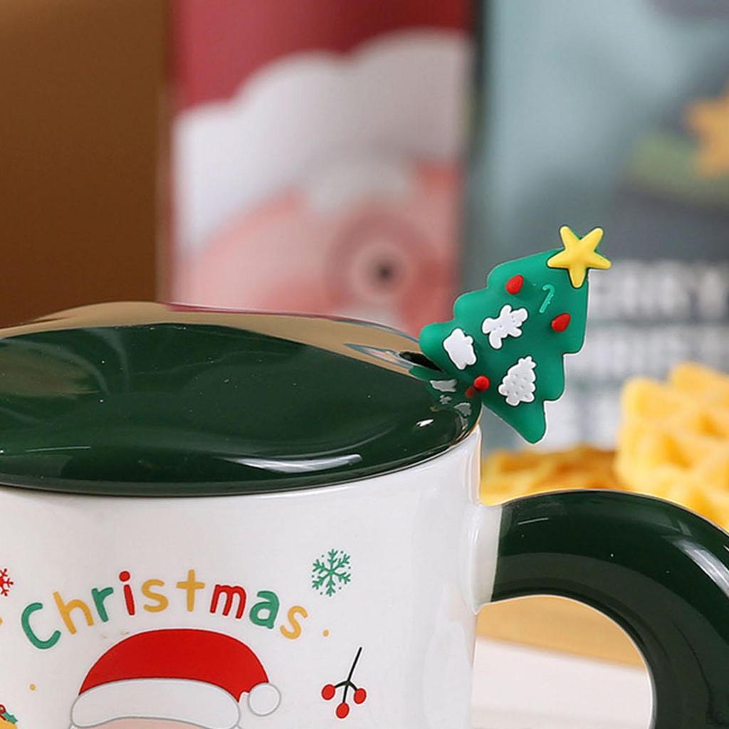 Christmas Mug Set Water Cup Lightweight Santa Cute Tea Coffee with Lid Spoon for Winter