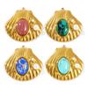 Doreen Box 1pc Gold Plated Shell With Synthetic Gemstone Charms Waterproof Stainless Steel Ocean Jewelry Pendants 3.2cm x 3.1cm