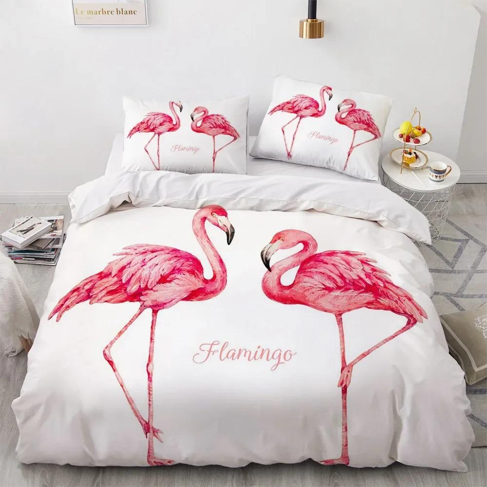 Пододеяльник с изображением фламинго King Queen 3D Pink Animal, комплект постельного белья для детей, подростков, взрослых, пододеяльник с наволочкой в акварельном стиле