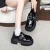 Thick-soled Big-headed Women's Spring New Heightening Small Leather Shoes Thick Heel British Commuter Velcro Single Shoes