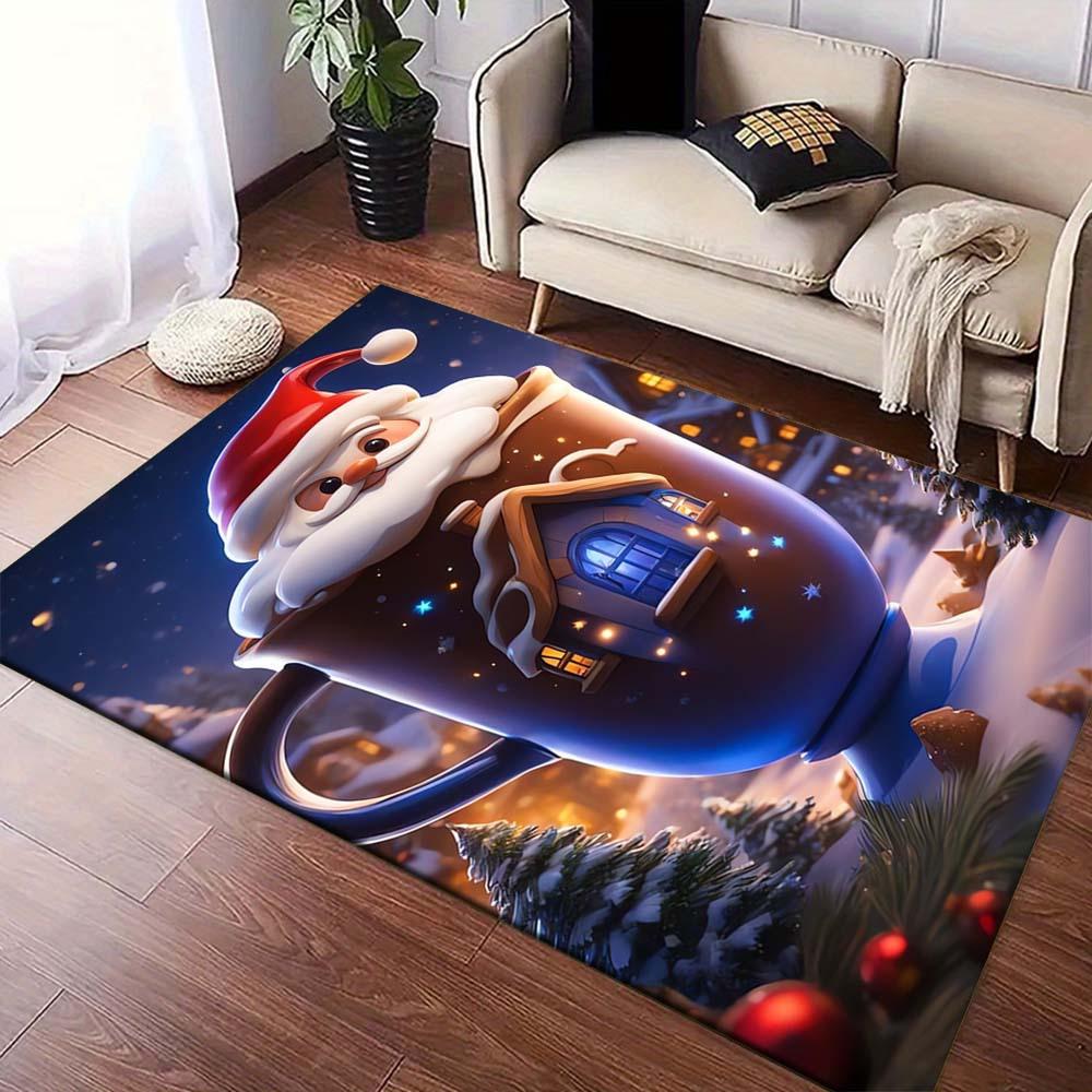 1pc Cute Santa Claus Area Rug, Slip-Resistant, Easy-Clean, Stain-Resistant, Perfect for Cozy Living Rooms, Bedrooms, Kitchens, Offices, and