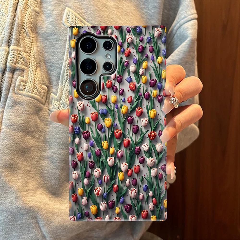 Чехол для мобильного телефона Samsung S26Ultra с контрастным рисунком "Тюльпан" 2-в-1 с пленкой S25 Противоударный Креативный S24 +