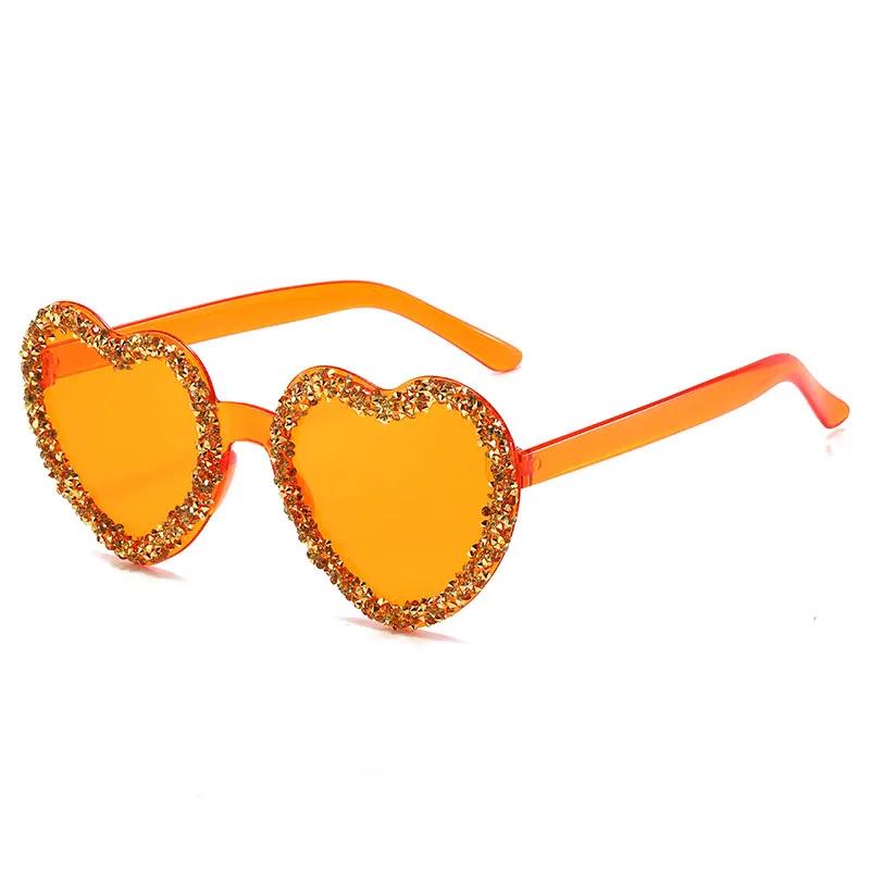 Популярные солнцезащитные очки Y2K Vintage Love Heart для женщин и мужчин, роскошные дизайнерские солнцезащитные очки Punk Diamond Candy Pink Party Shades