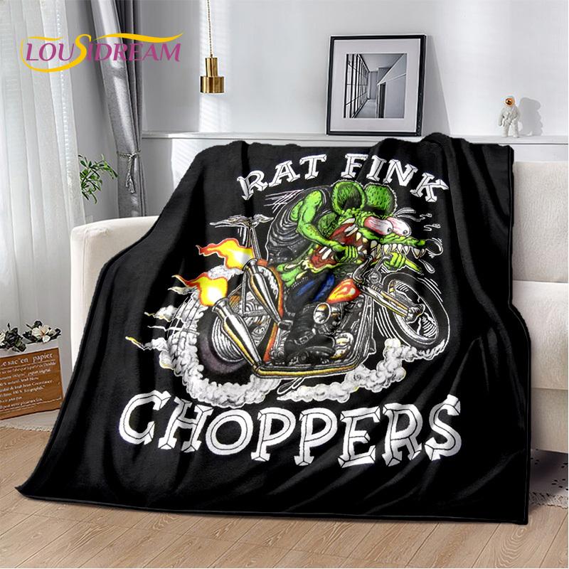 Одеяло с изображением мотоцикла, автомобиля и забавной крысы Fink, мягкое одеяло для дома, спальни, кровати, дивана, пикника, путешествия, офиса