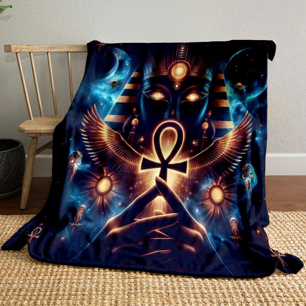 "Ancient Egyptian Ankh and Cosmic Glow" print blanket soft and cozy perfect for the living room bed sofa or a nap,gift