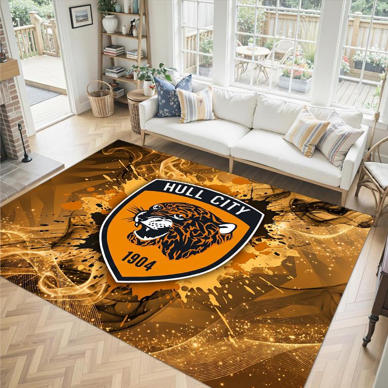 Hull City Football Design Crystal Velvet Carpet Cozy Non?Slip Printed Rug For Bedroom Living Room Entrance